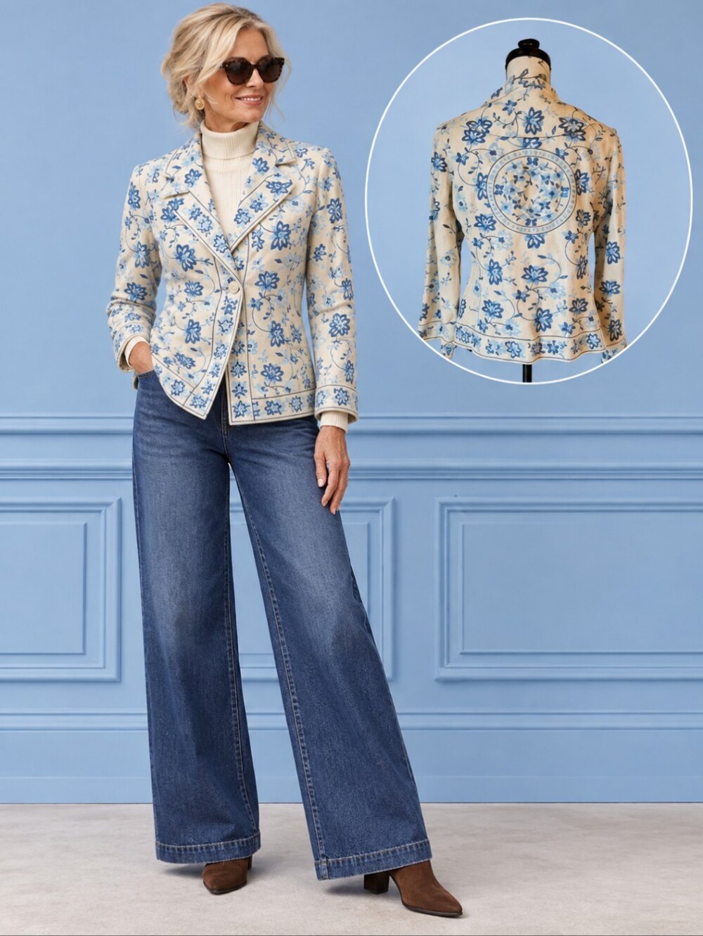 J.Jill 100% Linen Blazer Floral Embroidered Nancy Myers vibes 1-Button Sz XS